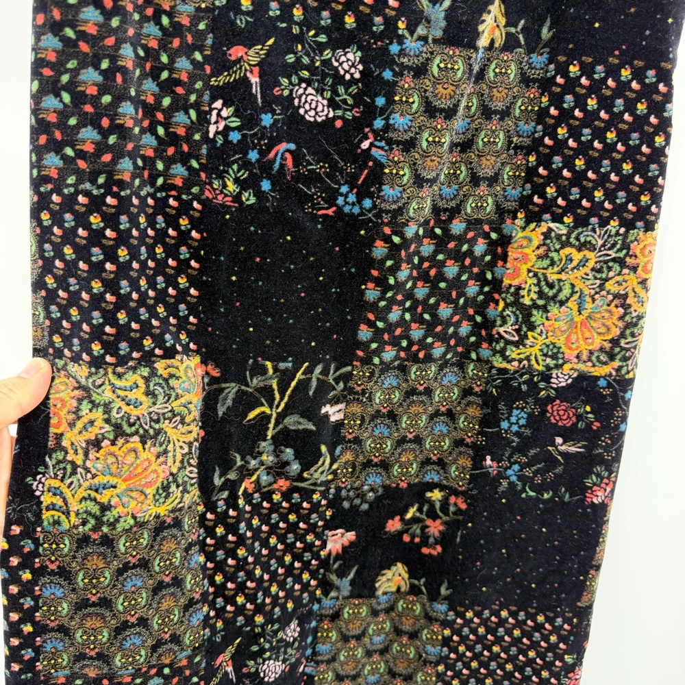 Vintage Black Velvet Moody Witchy Patchwork Floral Pattern Maxi Skirt sz XS belt - Picture 4 of 9